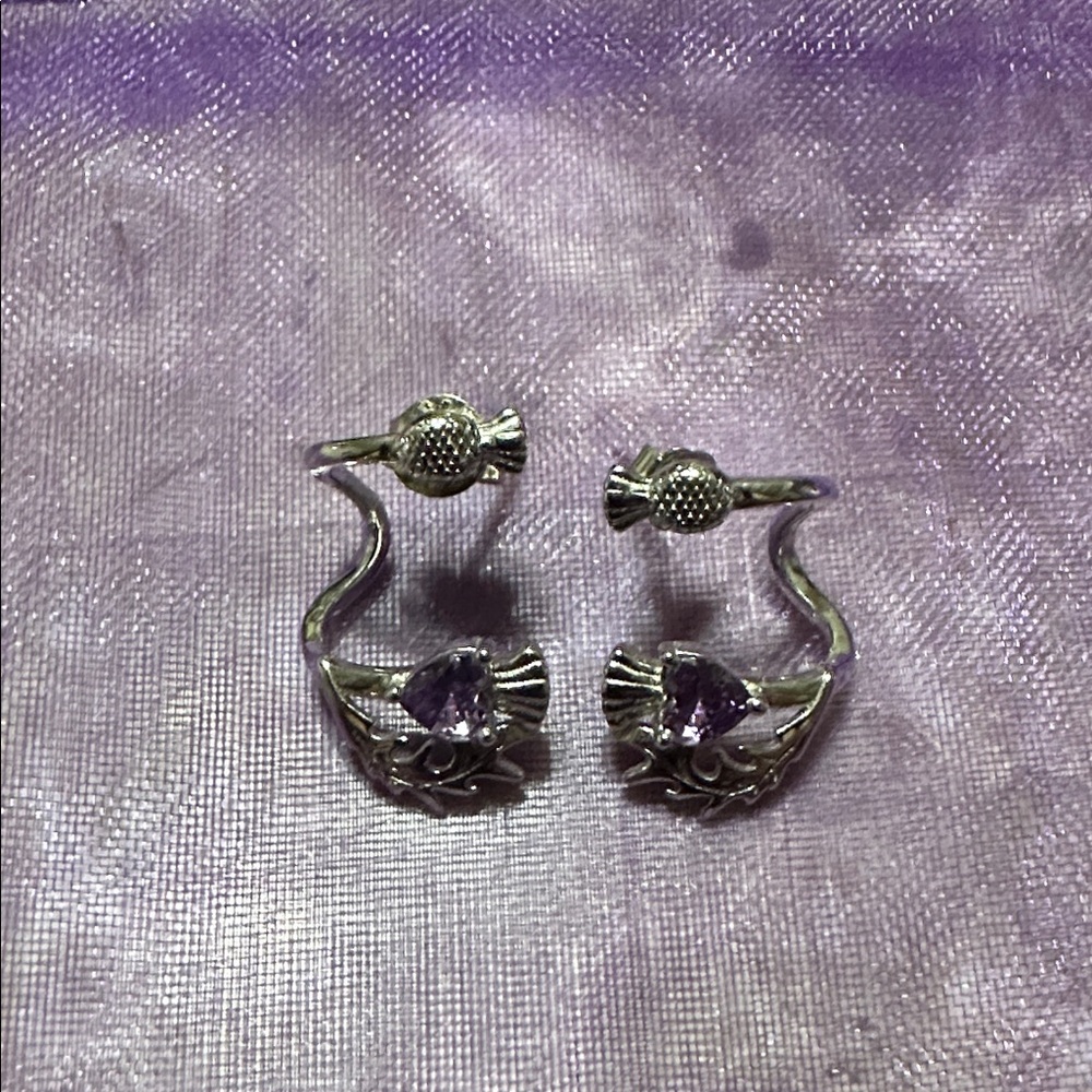 ElegantScottish Thistle Silver and Purple Women's Earrings